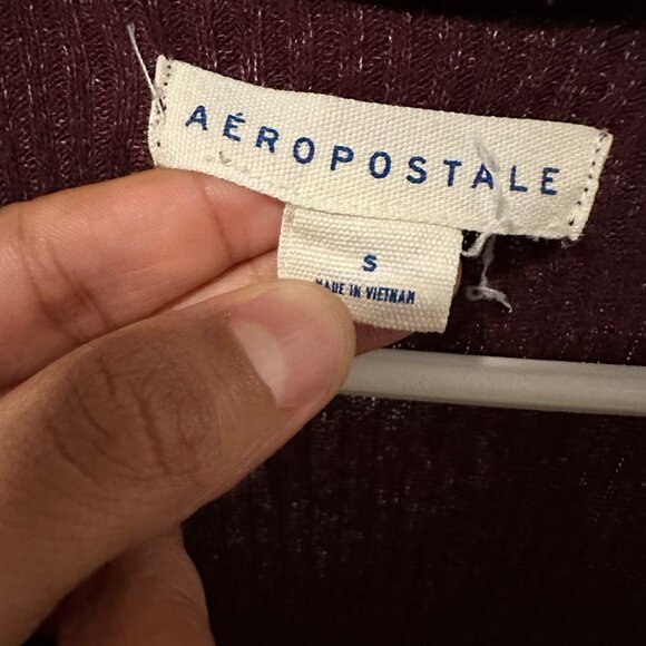 Aeropostale Long Open Heathered Burgundy Ribbed Cardigan Sweater Size Small - Picture 4 of 4